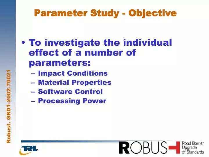 parameter study objective