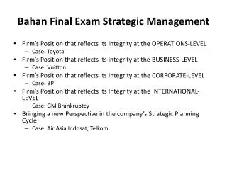 Bahan Final Exam Strategic Management