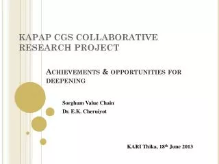 KAPAP CGS COLLABORATIVE RESEARCH PROJECT