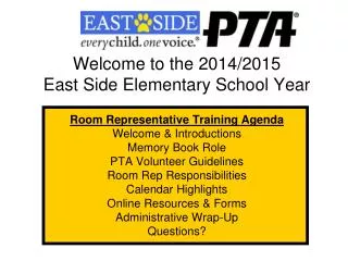 Welcome to the 2014/2015 East Side Elementary School Year Room Representative Training Agenda