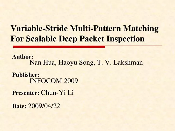 variable stride multi pattern matching for scalable deep packet inspection