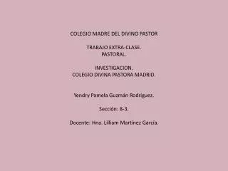 COLEGIO MADRE DEL DIVINO PASTOR TRABAJO EXTRA-CLASE. PASTORAL. INVESTIGACION.