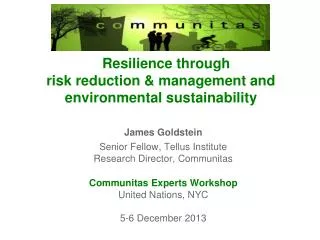 Resilience through risk reduction &amp; management and environmental sustainability
