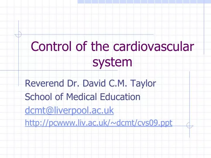 control of the cardiovascular system