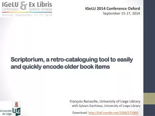 Scriptorium, a retro-cataloguing tool to easily and quickly encode older book items