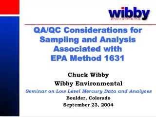 QA/QC Considerations for Sampling and Analysis Associated with EPA Method 1631