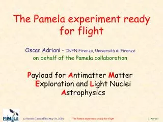 The Pamela experiment ready for flight