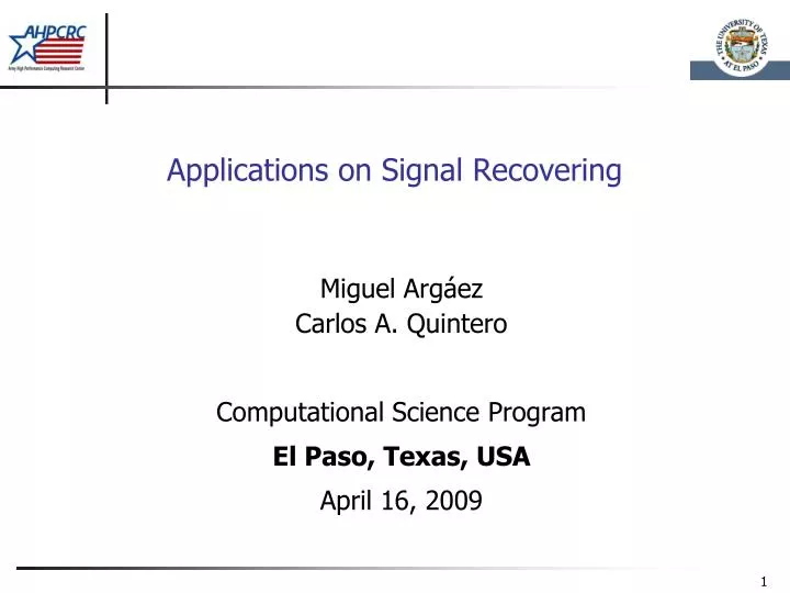 applications on signal recovering