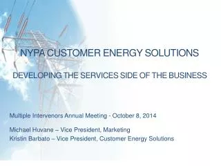 NYPA Customer ENERGY SOLUTIONS Developing the services side of the business