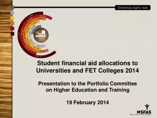 Student financial aid allocations to Universities and FET Colleges 2014