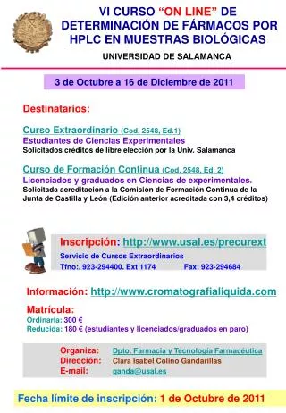 Inscripción : usal.es/precurext Servicio de Cursos Extraordinarios