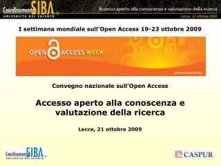 I settimana mondiale sull'Open Access 19-23 ottobre 2009