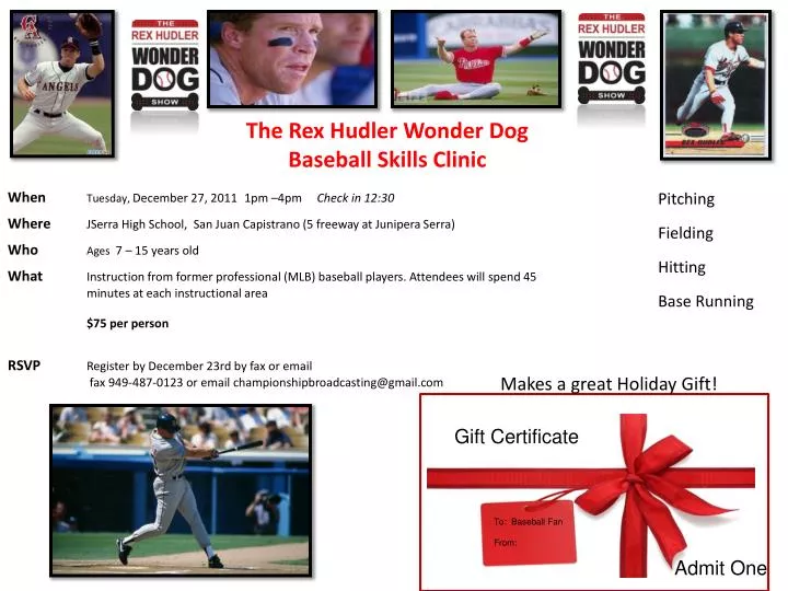 the rex hudler wonder dog baseball skills clinic