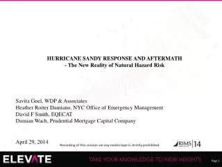 HURRICANE SANDY RESPONSE AND AFTERMATH - The New Reality of Natural Hazard Risk
