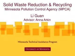 Solid Waste Reduction &amp; Recycling Minnesota Pollution Control Agency (MPCA)