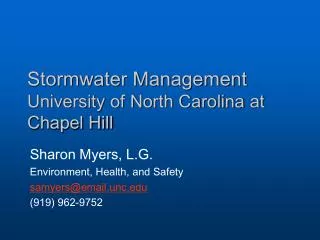 Stormwater Management University of North Carolina at Chapel Hill