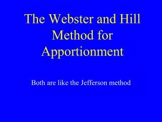 The Webster and Hill Method for Apportionment