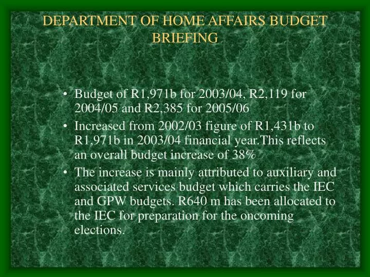 department of home affairs budget briefing