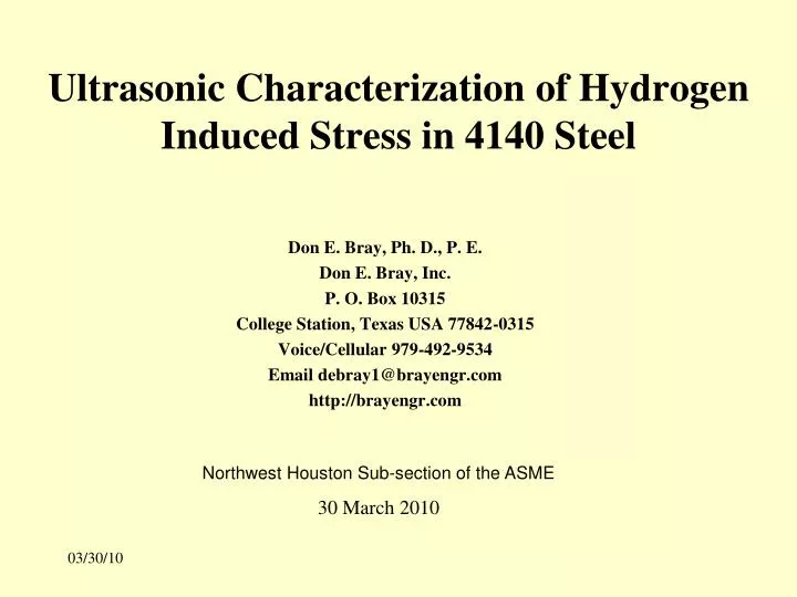 ultrasonic characterization of hydrogen induced stress in 4140 steel