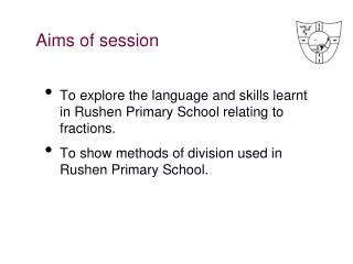 Aims of session