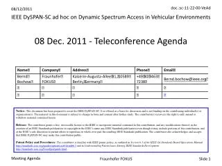 08 Dec. 2011 - Teleconference Agenda