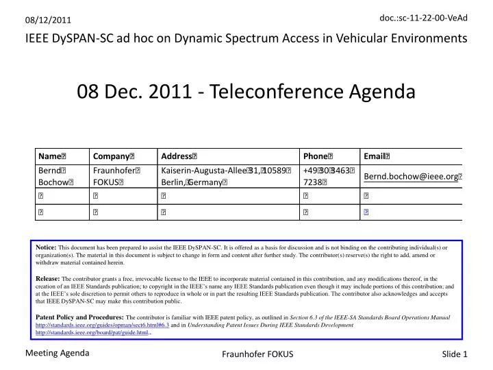 08 dec 2011 teleconference agenda
