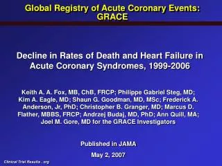 Decline in Rates of Death and Heart Failure in Acute Coronary Syndromes, 1999-2006