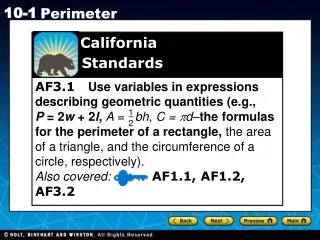 AF3.1 Use variables in expressions describing geometric quantities (e.g.,