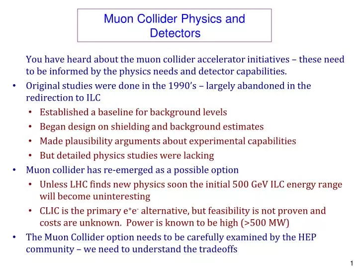 muon collider physics and detectors