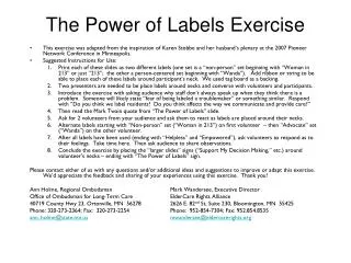 The Power of Labels Exercise