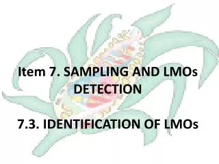 Item 7. SAMPLING AND LMOs DETECTION 7.3. IDENTIFICATION OF LMOs
