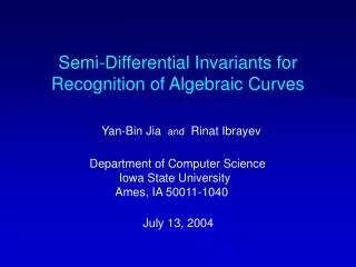 Semi-Differential Invariants for Recognition of Algebraic Curves