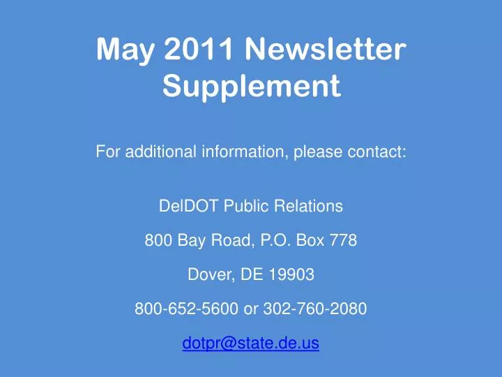 may 2011 newsletter supplement