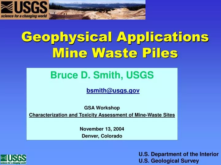 geophysical applications mine waste piles