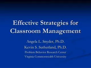 Effective Strategies for Classroom Management