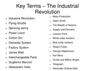 Key Terms – The Industrial Revolution