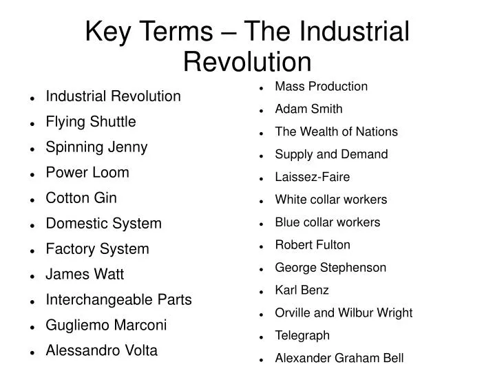 key terms the industrial revolution