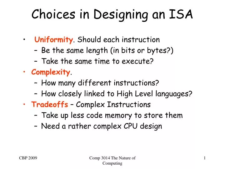 choices in designing an isa