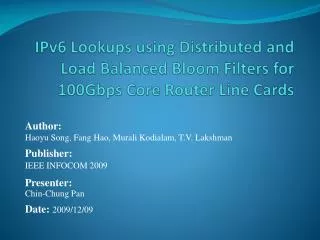 IPv6 Lookups using Distributed and Load Balanced Bloom Filters for 100Gbps Core Router Line Cards