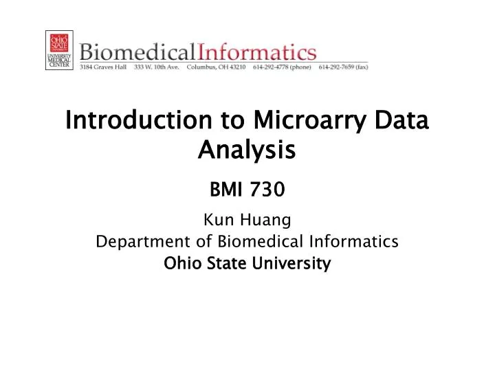 introduction to microarry data analysis bmi 730