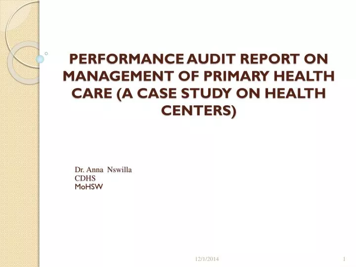 performance audit report on management of primary health care a case study on health centers