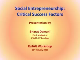Social Entrepreneurship: Critical Success Factors
