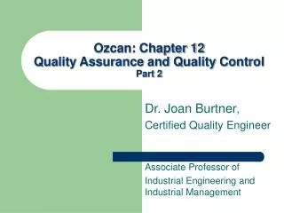 Ozcan: Chapter 12 Quality Assurance and Quality Control Part 2