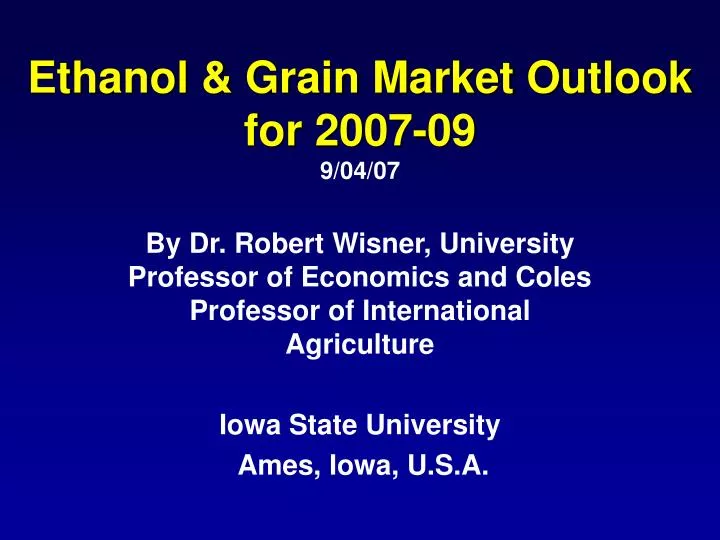 ethanol grain market outlook for 2007 09 9 04 07