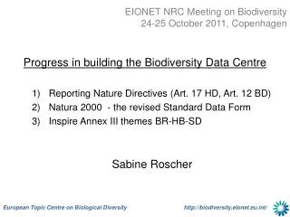 EIONET NRC Meeting on Biodiversity 24-25 October 2011, Copenhagen