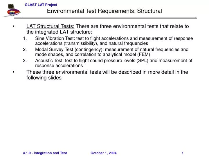 environmental test requirements structural