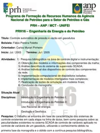 Situação Atual Disciplinas: Introdução à Engenharia do Petróleo I;