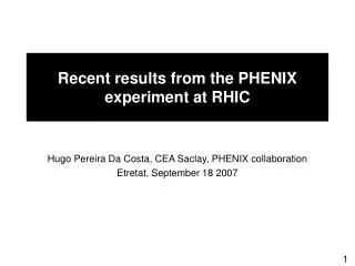 Recent results from the PHENIX experiment at RHIC
