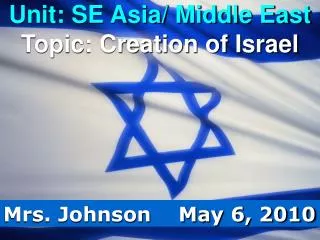 Unit: SE Asia/ Middle East Topic: Creation of Israel