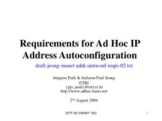 Requirements for Ad Hoc IP Address Autoconfiguration